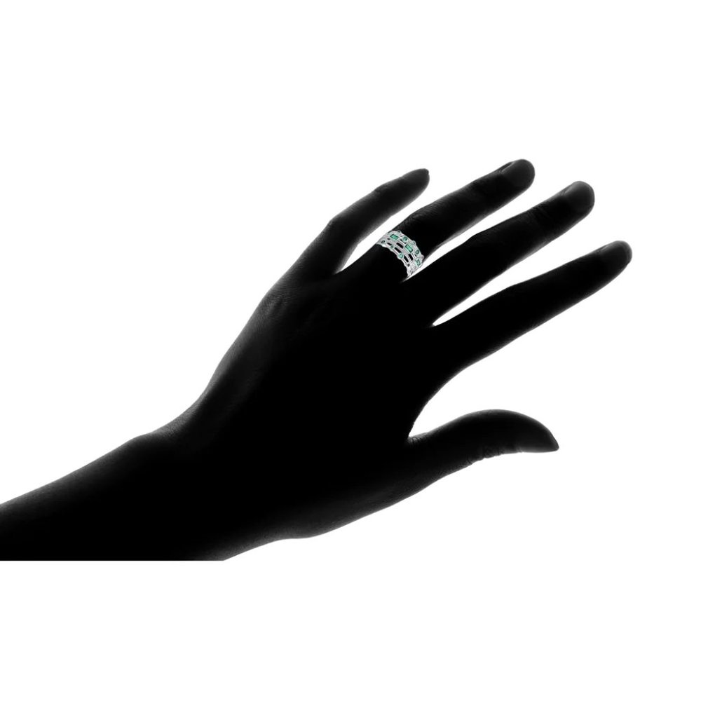 💍925 STERLING SILVER GREEN ROUND RECTANGLE CZ DOUBLE LAYER DAINTY RING, L408 - Picture 2 of 4